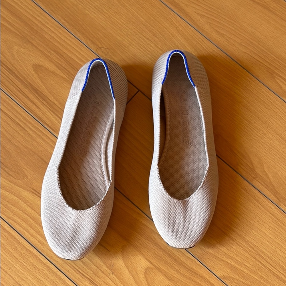 Rothy's Beige Knit Ballet Flats with Blue Trim